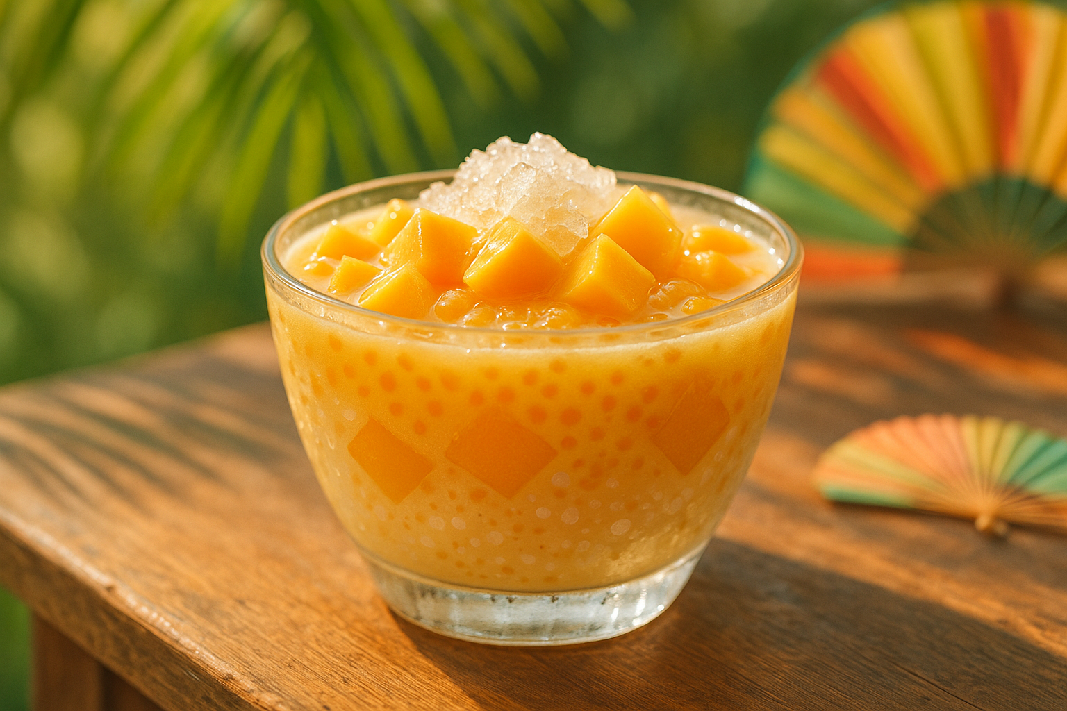 A vibrant hero shot of various chilled Chinese sweet soups, representing summer coolness.